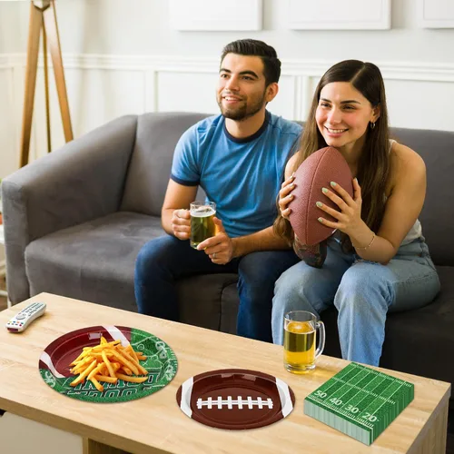 Vista 7 de Juego de suministros para fiesta de fútbol americano – 150 piezas de vajilla, las decoraciones incluyen platos, servilletas para el día del juego