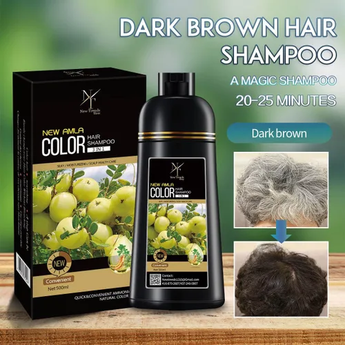 Vista 5 de New Trends Champú de color para el cabello, marrón oscuro, tinte instantáneo para cabello gris, sin amoníaco, libre de PPD, 16.9 onzas líquidas