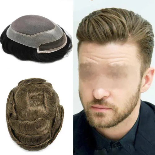 Vista 21 de Tupé de pelo para hombres Cabello humano para hombre Hairpieces y tupés Durable Fine Monofilament Mens Hair System Lace Front Mens Toupee Mens Hair