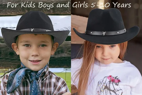 Vista 8 de Western Cowboy Cowgirl Hat for Kids Boys Girls Felt Fedora Hats (for Kids 3-6 Years)