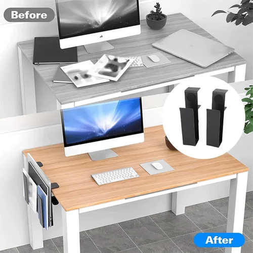 Vista 5 de AMAKO Adjustable Side Laptop Mount, Sturdy Space Saving Desk Organizer, Side Mounted Notebook Holder for Home Office Workspace, Carbon Steel