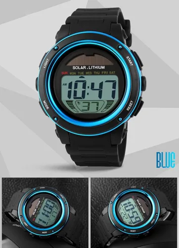Vista 5 de MASTOP Relojes de energía solar para niñas y niños reloj digital militar resistente al agua reloj deportivo negro Negro - Digital