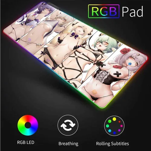 Vista 3 de Alfombrillas de mouse RGB 900 x 400 Anime Genshin Impact Sexy Big Breast Girl Alfombrilla de mouse de goma para juegos con luz LED, teclado