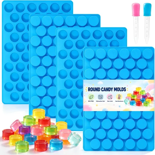 Vista 14 de 4 moldes de silicona para caramelos, 55 cavidades antiadherentes redondos Azul+rosa: 4 piezas