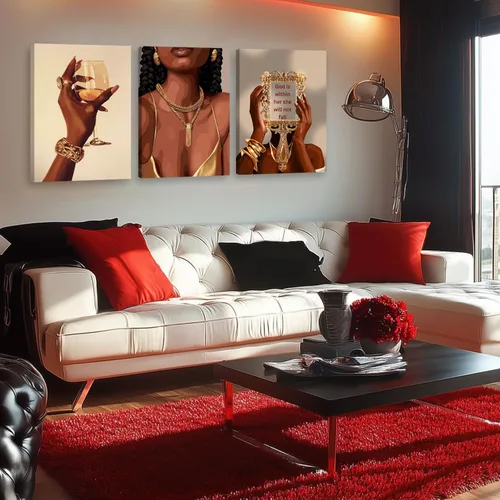 Vista 2 de RVETNGVM 3 piezas de arte de pared de niña negra, mujeres afroamericanas, cuadros abstractos de moda para niña, pinturas bohemias para sala