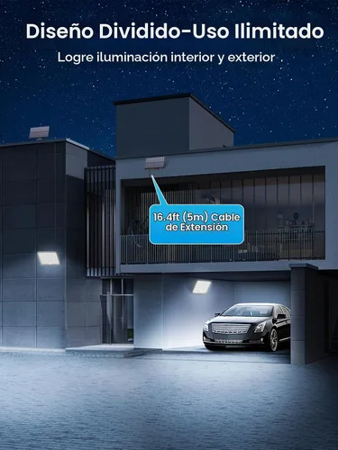 Vista 2 de 400 luces solares LED para exteriores, 3 modos y control remoto, sensor de movimiento, luz al aire libre, luces de inundación solares impermeables