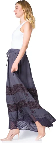 Vista 3 de Sakkas Sandra - Falda larga estilo gitana para mujer, estilo bohemio, cintura elástica y bolsillos