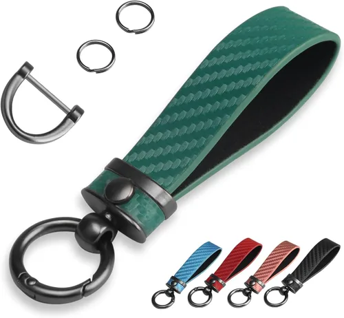 Vista 14 de QBUC Llavero de coche estilo fibra de carbono, llavero portallaves de cuero de microfibra para hombres y mujeres, con giratorio de 360 grados, Negro