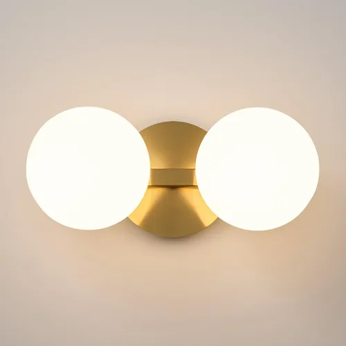Vista 13 de Aplique de pared moderno de globo de vidrio: Luz de apliques esféricos dorados - Accesorio de luces de bola individual de latón pequeño para tocador