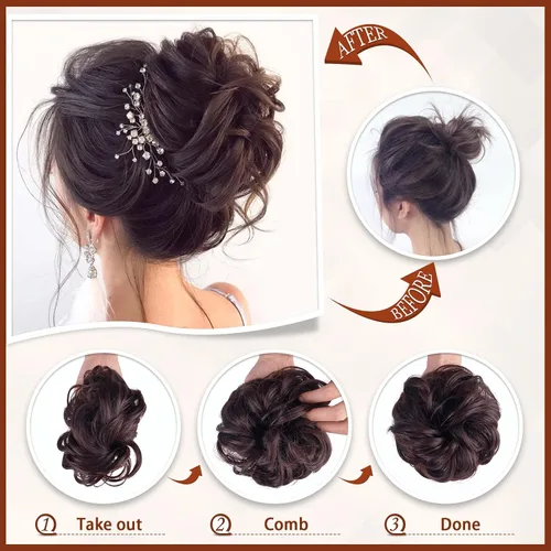 Vista 4 de SOFEIYAN Pinza de Gancho Extension de Cabello con Forma de Moño Desordenado, Cabello Ondulado y Rizado, Pinza de Gancho, Chignon, Cola de Caballo