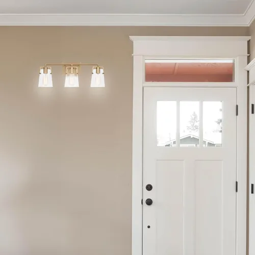 Vista 6 de Scott Living Crofton - Lámpara de pared moderna de latón satinado de 3 luces DJV1033SB, la iluminación de pared es ideal para dormitorio, luz