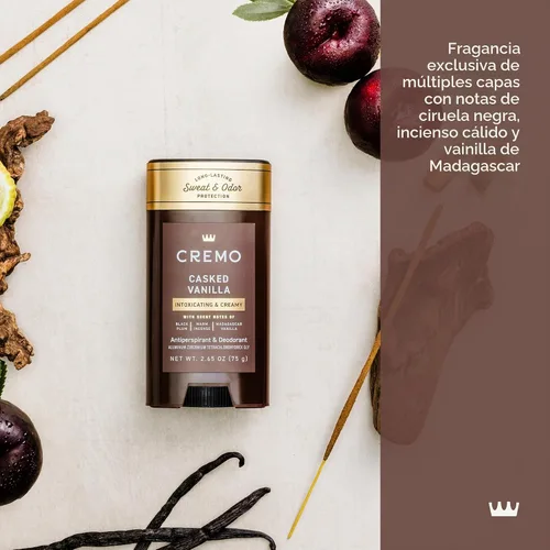 Vista 2 de Cremo Antitranspirante y desodorante de vainilla cascada para hombres, protección contra el sudor y el olor de 48 horas, 2.65 onzas