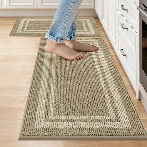 Vista 27 de COSY HOMEER Tapete de cocina antideslizantes, absorbentes para el piso, alfombra de cocina lavable, tapete de pie para fregadero, alfombra de Beige