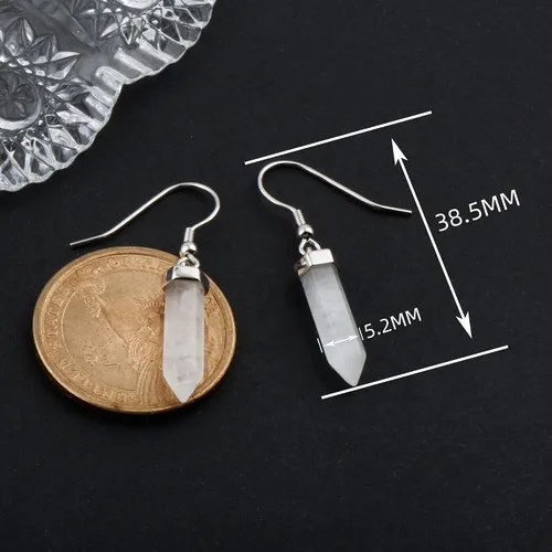 Vista 3 de Pendientes colgantes de plata de ley 925 con cuarzo blanco auténtico para mujer