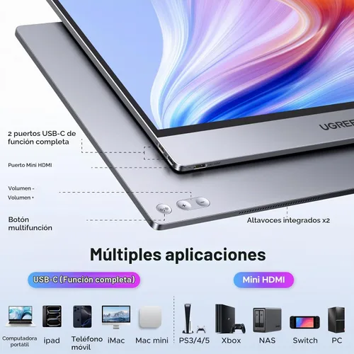 Vista 3 de UGREEN Monitor portátil de 16 pulgadas 2.5K con soporte magnético