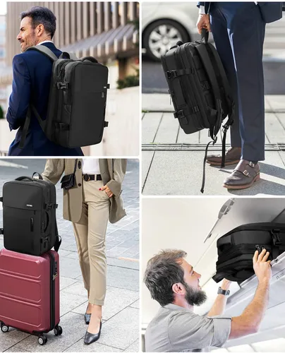 Vista 8 de HOMIEE - Mochila de viaje expandible de 40 L, compatible con laptop de 15.6 pulgadas con puerto de carga USB para fines de semana de negocios, bolsa