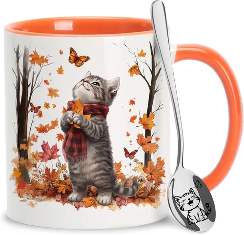 Vista 18 de Hyturtle Bonita taza de café de gato naranja, regalos de Navidad para mamá de gato, regalo de decoración de plantas para amantes de las plantas
