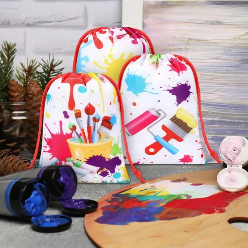 Vista 7 de Honoson 24 bolsas de fiesta de pintura de 5 x 7 pulgadas, pequeñas bolsas de regalo de arte, paquete con cordón, paquete con cordón para dibujar