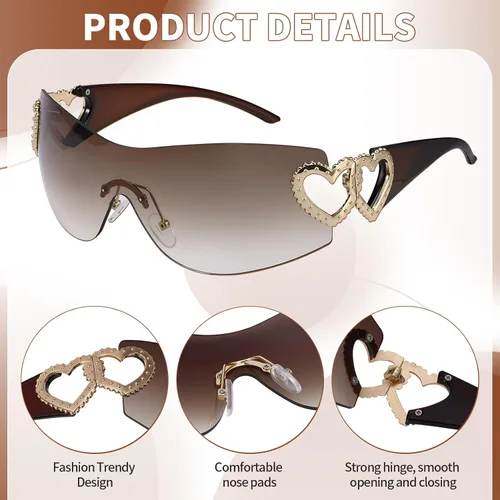 Vista 2 de Y2K - Lentes de sol para mujer, lentes de sol envolventes para hombre, lentes degradados, lentes retro de moda para fiestas de los años 90 y 2000