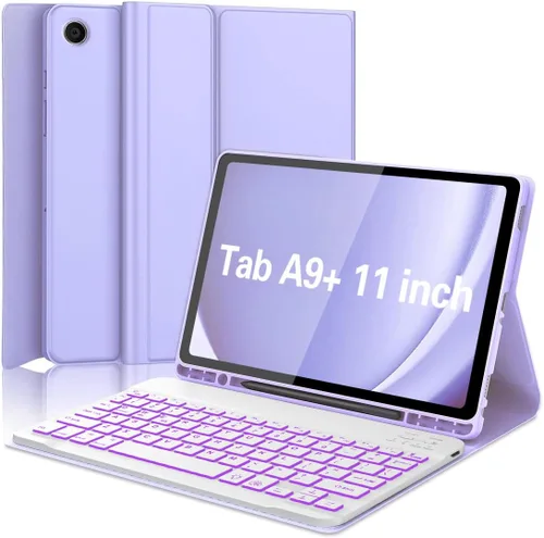 Vista 11 de Funda para Galaxy Tab A9 Plus con teclado 5G de 11 pulgadas 2023 (SM-X210/X216/X218), funda de teclado de tableta desmontable retroiluminada de 7
