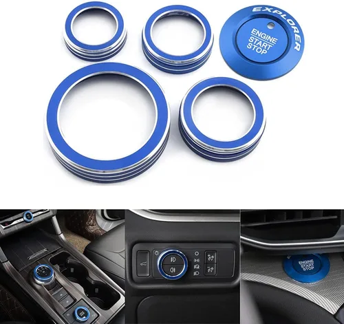 Vista 8 de Rifoda Para caja de cambios Ford Explorer, anillo de botón de arranque del motor, botón de parada del motor, anillo de perilla VOL, anillo de modo