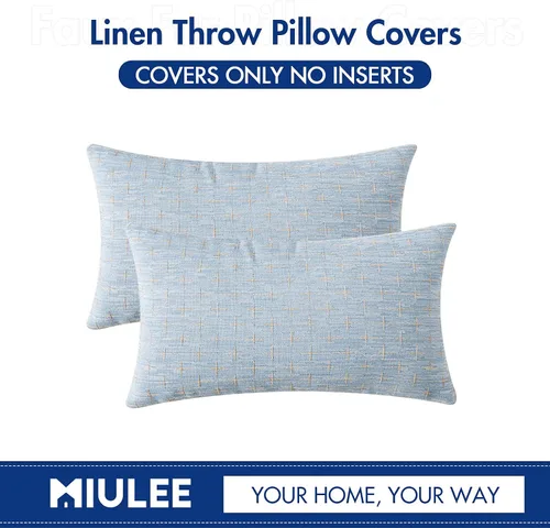 Vista 202 de MIULEE - Juego de 2 fundas de almohada decorativas de lino de arpillera navideñas, modernas, estilo campestre, rústicas, tejidas, con textura