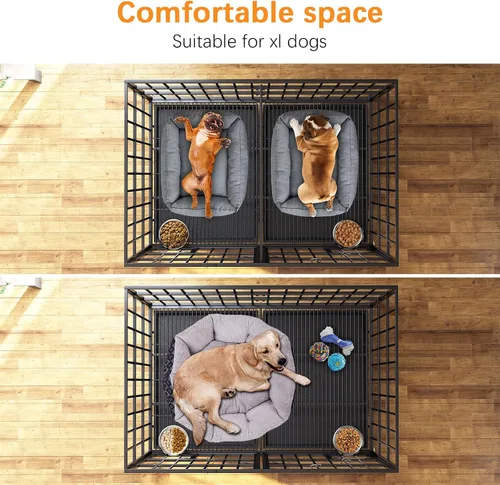 Vista 6 de Dosker Jaula de 42 pulgadas de metal resistente para perros con divisor para 2 perros/perro grande, jaula a prueba de escapes con parte superior
