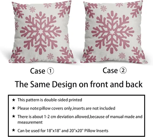 Vista 132 de Fundas de almohada decorativas de Navidad negras 40x40 cm con copos de nieve blancos de Navidad, juego de 2, temática rústica de invierno