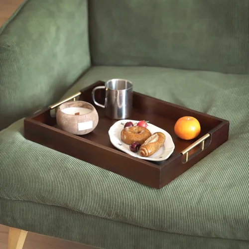 Vista 4 de Joy&Grace - Bandeja otomana de madera de acacia con asas de 17 x 13 pulgadas Marrón