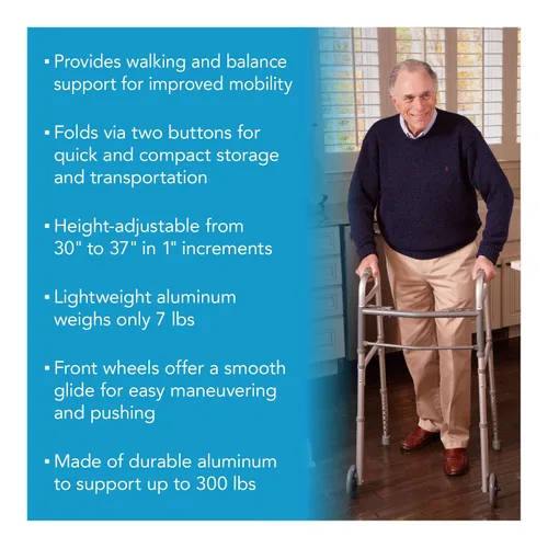 Vista 9 de Carex Andador plegable con ruedas para personas mayores, andador médico portátil con altura ajustable, 30-37 pulgadas, ayuda de movilidad