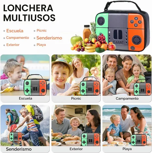 Vista 7 de Lonchera infantil para niños, bolsa de almuerzo aislada, de piel sintética, impermeable, con bolsillo de malla, duradera a prueba de fugas, se 1