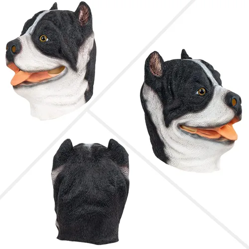 Vista 3 de PartyHop Pitbull - Máscara de látex para perro, máscara de cabeza completa, disfraz para fiesta de disfraces de Halloween