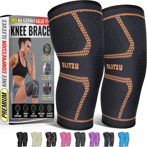 Vista 12 de BLITZU - Rodillera de compresión para hombres y mujeres – mejor soporte para correr, gimnasio, entrenamiento, fitness, levantamiento de pesas.