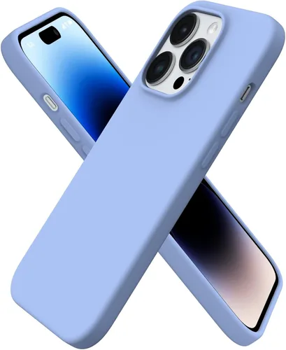 Vista 11 de ORNARTO - Funda para iPhone 14 Pro de 6.1 pulgadas, silicona líquida delgada, azul bebé 3-Layer Full Covered Soft Gel Rubber, Non-Slip Grip