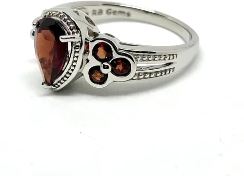 Vista 2 de RB Gems Anillo de plata de ley 925 con gemas auténticas en forma de pera de 9 x 6 pulgadas con bisel acentuado acabado chapado en rodio