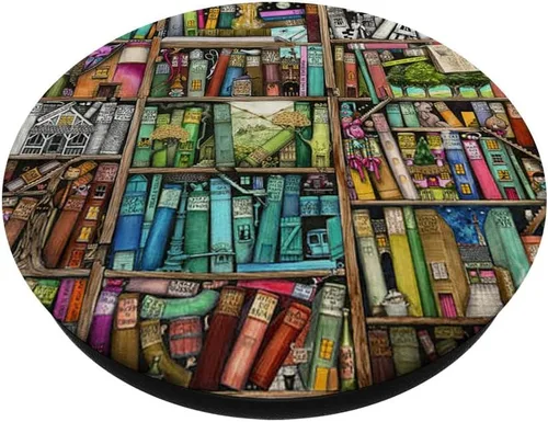 Vista 2 de Libros de lectura Biblioteca Cool Library Estantes Libros Amante Librero PopSockets PopGrip: Agarre intercambiable para teléfonos y tabletas