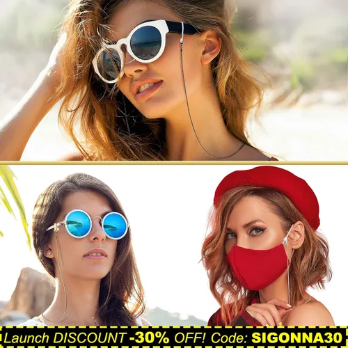 Vista 7 de Cadenas de lentes para mujeres y hombres correa de soporte para gafas cadena de lentes de metal Plata oro ónix