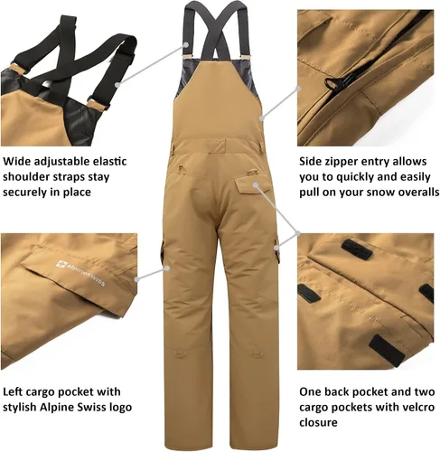 Vista 5 de Alpine Swiss Overol de nieve con aislamiento para hombre, impermeable, para esquí, snowboard