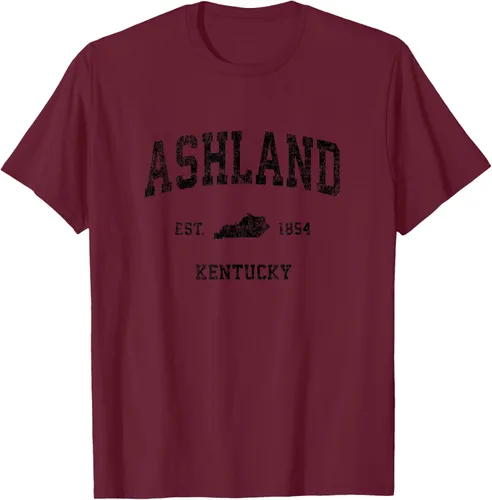 Vista 17 de Ashland Kentucky KY Vintage Sports Design Camiseta de impresión negra Asfalto