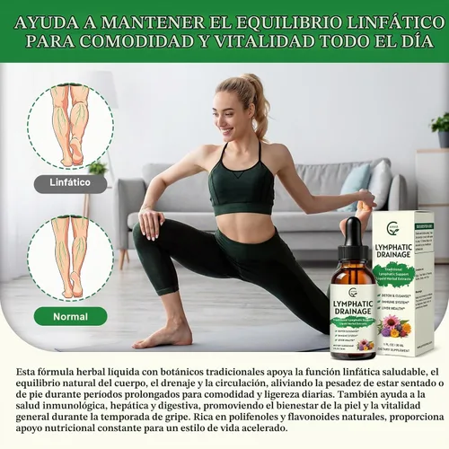 Vista 6 de GORNVB Gotas de drenaje linfático, suplementos de drenaje linfático con equinácea, cuchillas, diente de león, trébol rojo, castaño de indias