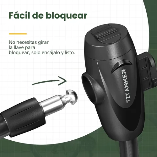 Vista 2 de Titanker Candado de bicicleta, cable de candado de bicicleta enrollado de 1/2 pulgada de grosor, candado seguro para bicicleta con llaves, candado