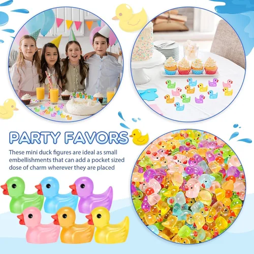 Vista 5 de Barydat 125 piezas de mini pato de resina de Navidad que brilla en la oscuridad, pequeño pato luminou, a granel para ocultar bromas, idea