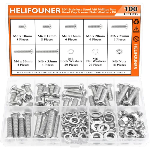 Vista 20 de HELIFOUNER - Juego de 540 piezas M3 x 6mm / 8mm / 12mm / 16mm / 20mm / 25mm / 30mm, tornillos de cabeza de botón, tuercas y arandelas, acero