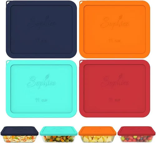 Vista 12 de SOPHICO 7212-PC - Tapas rectangulares de silicona para vidrio Pyrex (11 tazas) Silicona de grado alimenticio, a prueba de fugas, tapas herméticas