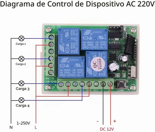 Vista 7 de Interruptor de control remoto DC 12V 4 canales universal 433Mhz Control remoto interruptor momentáneo para control inalámbrico y más