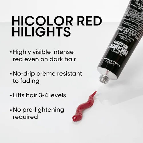 Vista 3 de L'Oréal Technique HiColor Red HiLights - Permanent Hair Color for Dark Hair, Intense Red Highlights, No Pre-Lightening Required, Rich, No-Drip