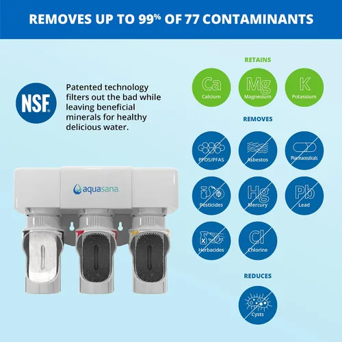 Vista 4 de Aquasana Sistema de filtro de agua de 3 etapas para debajo del fregadero + cartuchos de filtro de repuesto