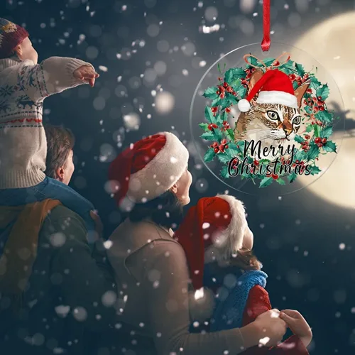 Vista 6 de Corona de Navidad, adorno colgante de árbol de Navidad, sombrero de Feliz Navidad, decoración de árbol de Navidad, adornos de Navidad acrílicos