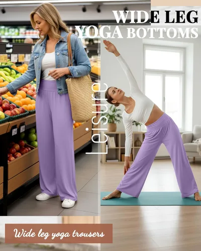 Vista 78 de Neer - Conjunto de 3 pantalones de yoga de pierna ancha para mujer - Pantalones deportivos cómodos, holgados, de cintura alta y casuales