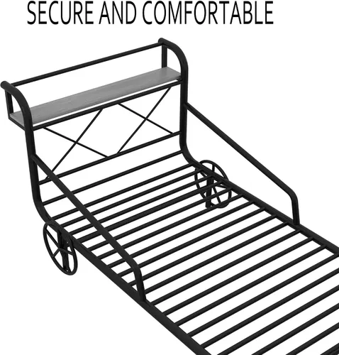 Vista 5 de Cama individual para automóvil con 4 ruedas, barandillas, estante de almacenamiento para niños, adolescentes, niños y niñas, marco de cama